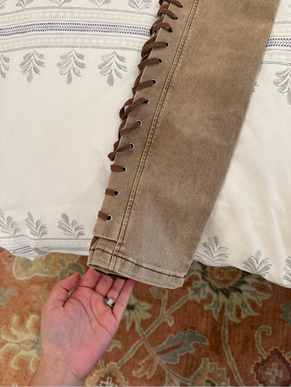 Fashion Nova Khaki Lace-Up Flare Pants - Picture 7 of 7
